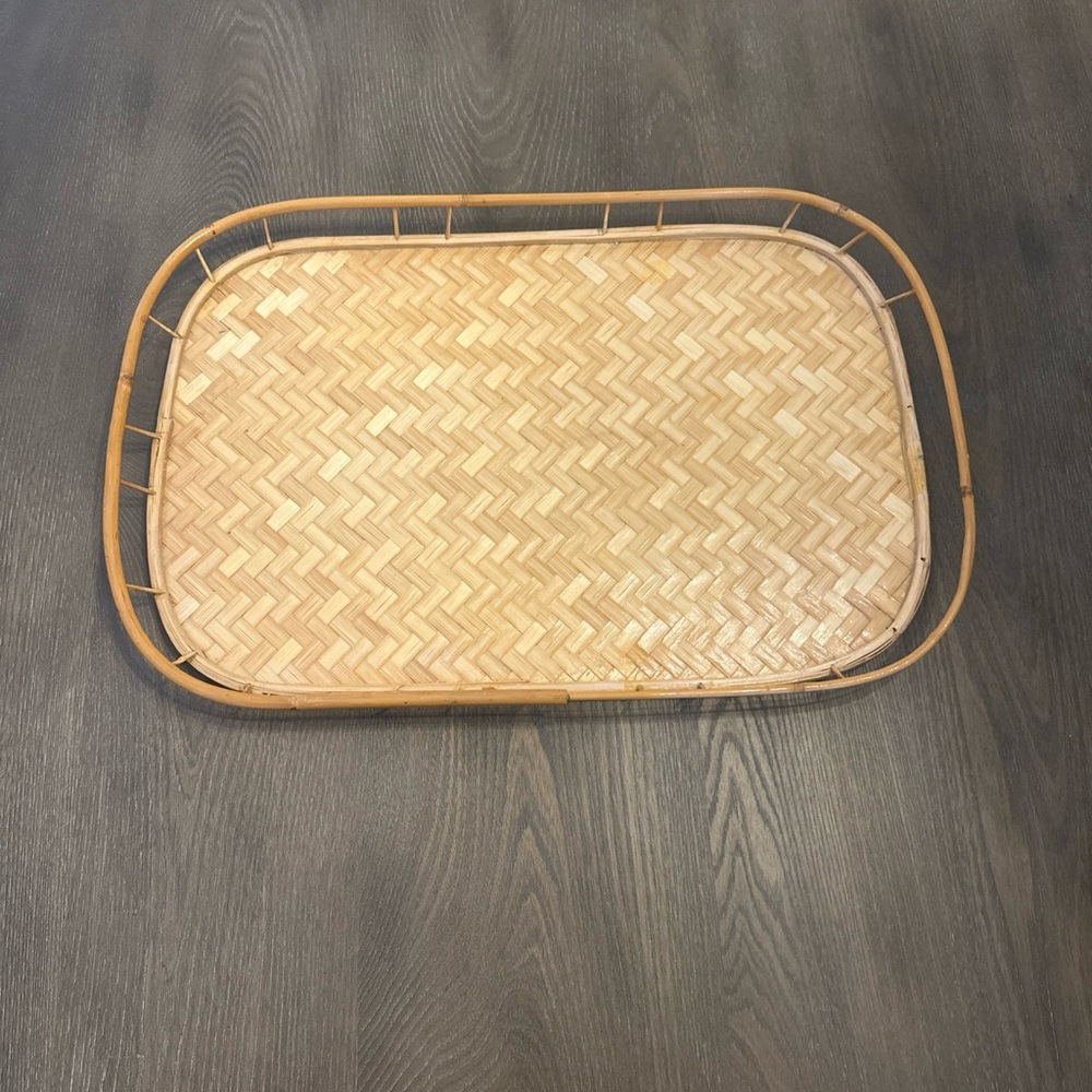 Vintage Unique MCM Tiki Bamboo Rattan‎ Wicker Serving Lap Tray 19 “x 13”